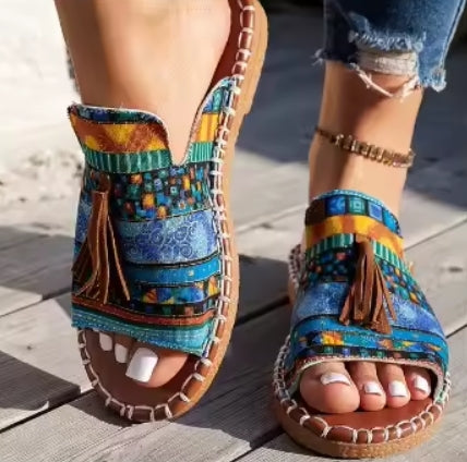 BohoBlock Tassel Flats